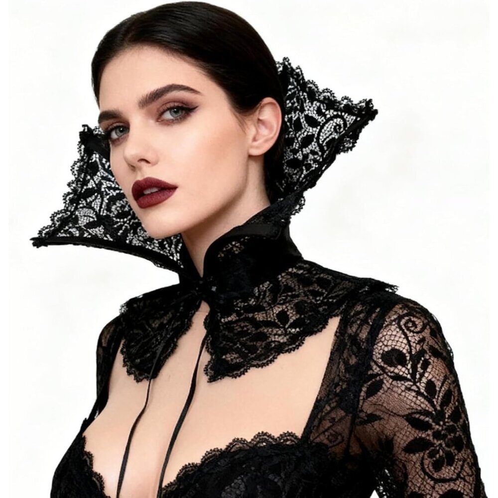 Women Black Victorian Collar Gothic Accessories Cosplay Vampire Costume - Picture 2 of 9